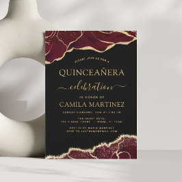 Convites Agate Burgundy Quinceañera Dourada 15 de Birthday 