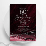 Convites Agate Burgundy Silver 60º Aniversário<br><div class="desc">Borgonha e prata agatam 60º convite de aniversário. Elegante design moderno, com a cor da água do vinho tinto-escuro de marsala agate geode background, faux glitter prata e tipografia. Trendy convida o cartão perfeito para uma comemoração de dia das mulheres na moda. Impressos convites Zazzle ou modelo de impressão digital...</div>