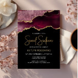 Convites Agate Dourado Burgundy Dark Sweet 16 Festa de aniv<br><div class="desc">Este convite de aniversário de 16 anos da Trendy apresenta uma imagem de aquarela de um geode agado em tons de burgundy com falsos realces de ouro. As palavras "Doce Dezesseis" aparecem na falsa brilha dourada em letra decorativa moderna de escrita manual. Personalize-o com o nome do honroso em texto...</div>