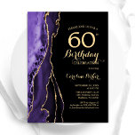 Convites Agate Dourado preto 60º aniversário<br><div class="desc">Roxo, preto e dourado agam o 60º convite de aniversário. Elegante design moderno com aquarela agate marble geode background, faux glitter gold e typografia script font. Trendy convida o cartão perfeito para uma comemoração de dia das mulheres na moda. Impressos convites Zazzle ou modelo de impressão digital instantânea para download....</div>