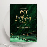 Convites Agate Emerald Green, Dourado 60º aniversário<br><div class="desc">Emerald Green e ouro agate 60º convite de aniversário. Elegante design moderno com aquarela agate marble geode background,  faux glitter gold e typografia script font. Trendy convida o cartão perfeito para uma comemoração de dia das mulheres na moda. Impressos convites Zazzle ou modelo de impressão digital instantânea para download.</div>
