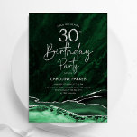 Convites Agate Emerald Green Silver aniversário de 30 anos<br><div class="desc">Emerald Green e aniversário de 30 anos convite de festas prateado. Elegante design moderno com aquarela agate marble geode background,  faux glitter prata e tipografia. Trendy convida o cartão perfeito para uma comemoração de dia das mulheres na moda. Impressos convites Zazzle ou modelo de impressão digital instantânea para download.</div>