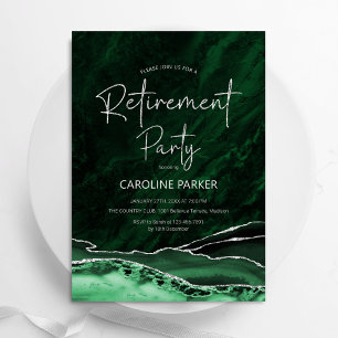 Convites Agate Emerald Green Silver Retirement Party