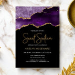 Convites Agate Purple Dourado Dark Sweet 16 Festa de aniver<br><div class="desc">Este convite de aniversário de 16 anos da Trendy apresenta uma imagem de aquarela de um geode agado em tons de roxo com falsos realces de ouro. As palavras "Doce Dezesseis" aparecem na falsa brilha dourada em letra decorativa moderna de escrita manual. Personalize-o com o nome do honroso em texto...</div>