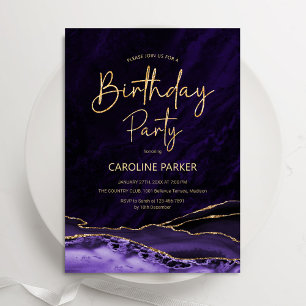 Convites Agate Roxo Aniversário Dourado Qualquer Idade