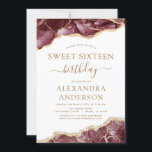 Convites Agate Sweet 16 Birthday Burgundy Dourado<br><div class="desc">Agate Geode Burgundy e Gold Foil Convites de festas de aniversários - inclui um belo e elegante roteiro moderno para a Celebração de Aniversário dos Dezesseis (16º) especiais.</div>
