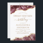 Convites Agate Sweet 16 Birthday Burgundy Dourado<br><div class="desc">Agate Geode Burgundy e Gold Foil Convites de festas de aniversários - inclui um belo e elegante roteiro moderno para a Celebração de Aniversário dos Dezesseis (16º) especiais.</div>