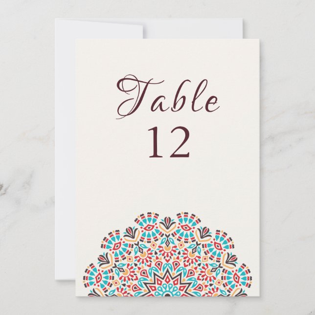 Convites Agate Turquoise Mandala Wedding Table Number (Frente)