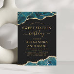 Convites Agate Turquoise Sweet 16 Teal Dourado<br><div class="desc">Agate Geode Black and Turquoise Teal Blue and Gold Foil Convites de festas de aniversários - inclui um belo e elegante roteiro para a Celebração de Aniversário dos Dezesseis (16º) Especiais.</div>