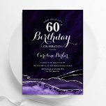 Convites Agato de Prata Roxo Marble 60º Aniversário<br><div class="desc">Roxo e prata agam 60º convite de aniversário. Elegante design moderno com aquarela agate marble geode background,  faux glitter prata e tipografia. Trendy convida o cartão perfeito para uma comemoração de dia das mulheres na moda. Impressos convites Zazzle ou modelo de impressão digital instantânea para download.</div>