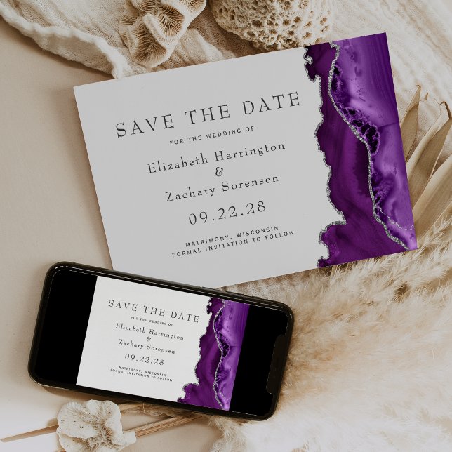 Convites Agato Prateado Roxo Salve a Data (Criador carregado)