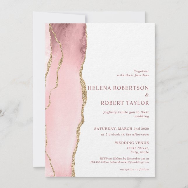 Convites Agato rosa-pincel moderno (Frente)