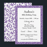 Convites Age 40 Random Number Pattern Purple/White 40th<br><div class="desc">Milestone number 40: Send personalized purple and white birthday party invitations to celebrate the over-the-hill 40th birthday of someone special. The 40th party theme on the back is a number pattern with the purple milestone number 40 scattered in a random pattern, in varied sizes and angles, over a white background....</div>