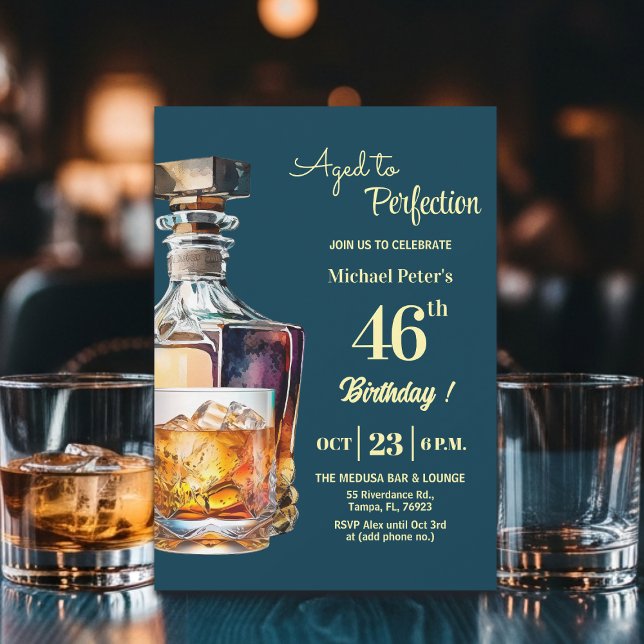 Convites Aged to Perfection Men 46th Whiskey Birthday  (Criador carregado)