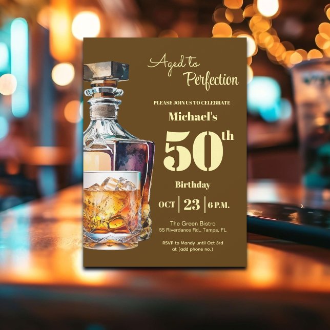 Convites Aged to Perfection Men 50th Whiskey Birthday  (Criador carregado)
