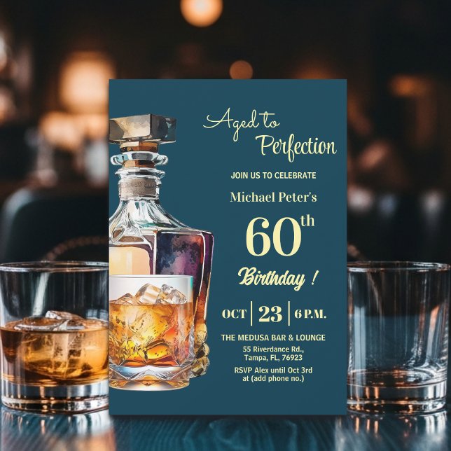 Convites Aged to Perfection Men 60th Whiskey Birthday  (Criador carregado)