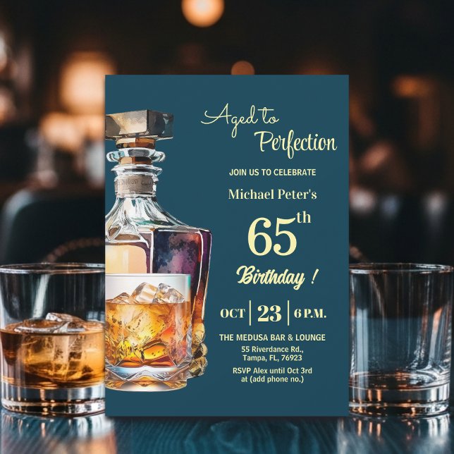Convites Aged to Perfection Men 65th Whiskey Birthday  (Criador carregado)
