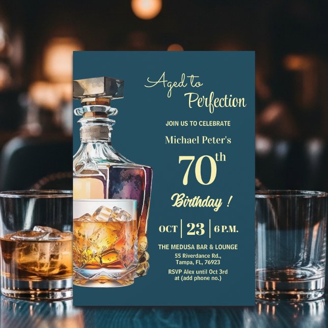 Convites Aged to Perfection Men 70th Whiskey Birthday  (Criador carregado)