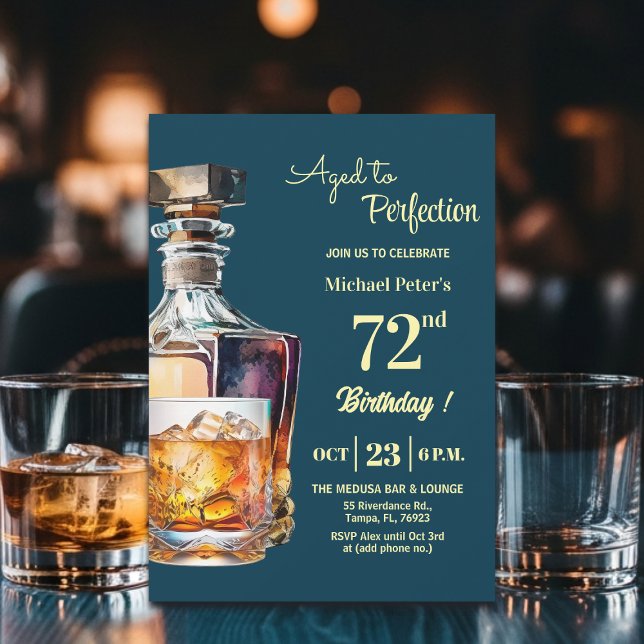 Convites Aged to Perfection Men 72nd Whiskey Birthday  (Criador carregado)