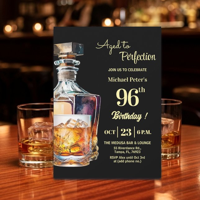 Convites Aged to Perfection Men 96th Whiskey Birthday  (Criador carregado)