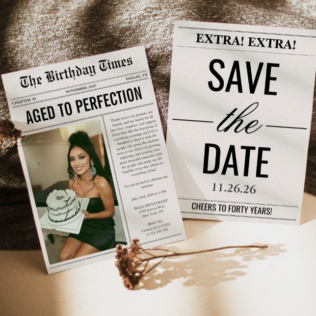 Convites Aged To Perfection Photo Newspaper Birthday (Criador carregado)