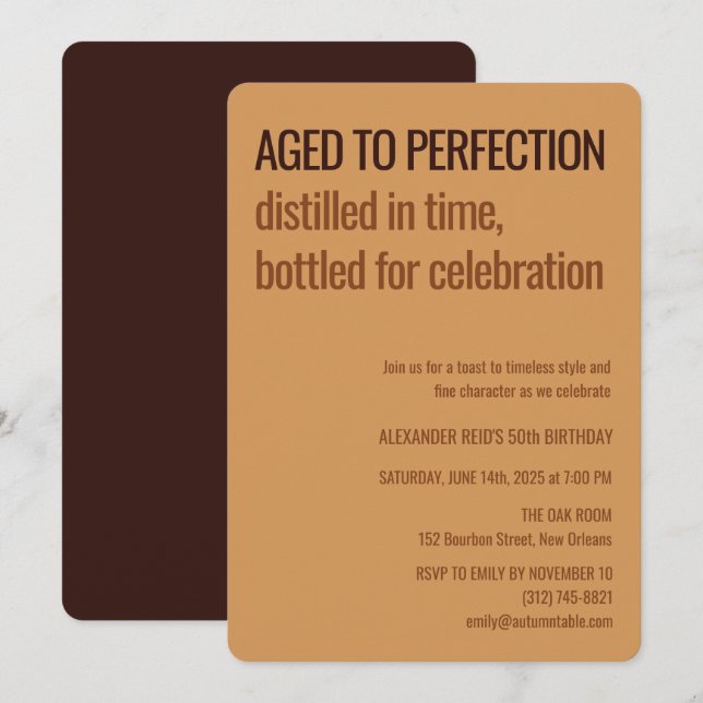 Convites Aged to Perfection | Whisky Birthday (Frente/Verso)