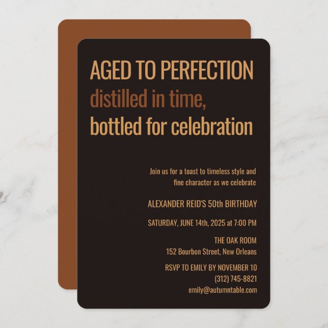 Convites Aged to Perfection | Whisky Birthday (Frente/Verso)