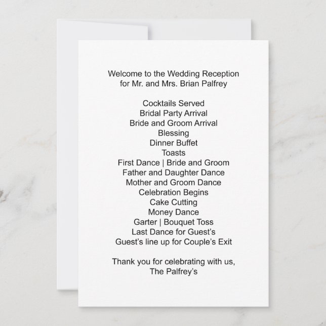 Convites Agenda de Recepção Sr. e Sra. Palfrey (Frente)