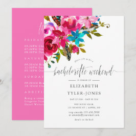 Convites Agenda Floral de Bachelorette Rosa Boho Chic