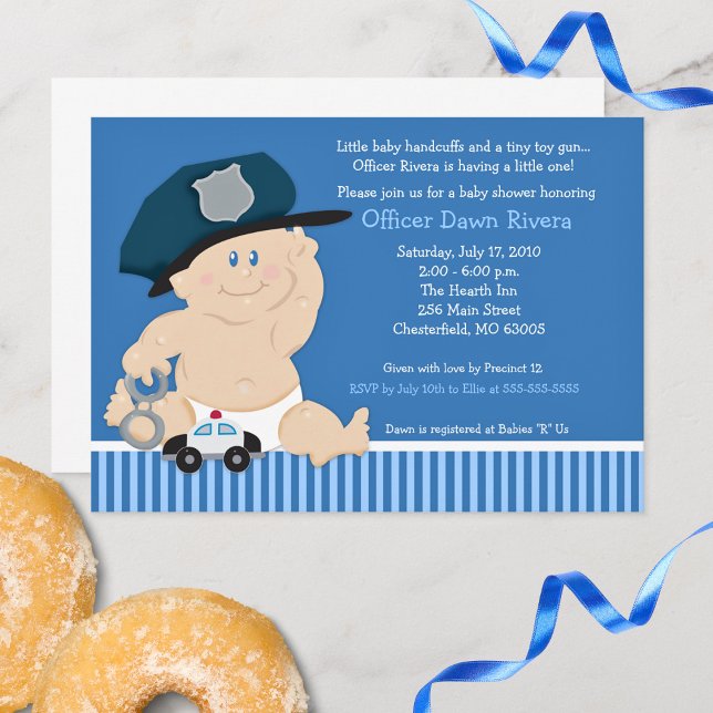 Convites Agente da Polícia de Bebê Chá de Gravidez (Police Officer Baby Cop Baby Shower Invitation)