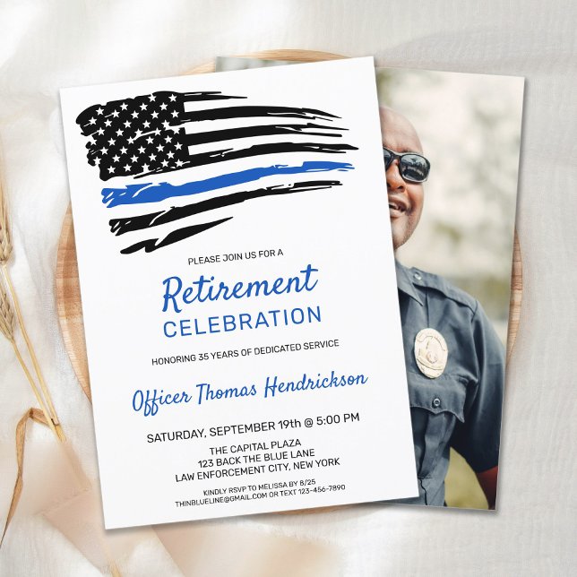 Convites Agente Policial Foto Thin Blue Line Retirement (Criador carregado)