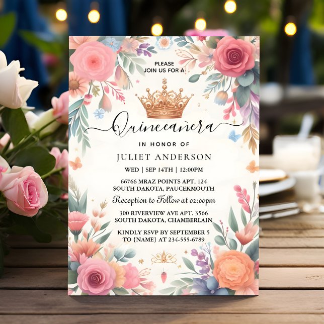 Convites Agora a família Tiara Latina Menina espanhola Quin (Criador carregado)