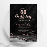 Convites Ágora Dourada, Rosa, preto Marble 60º aniversário<br><div class="desc">Ouro preto e rosa agate 60º convite de aniversário. Elegante design moderno com aquarela agate marble geode background, faux glitter rosa gold e typografia script font. Trendy convida o cartão perfeito para uma comemoração de dia das mulheres na moda. Impressos convites Zazzle ou modelo de impressão digital instantânea para download....</div>