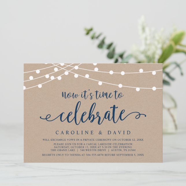 Convites Agora é hora de celebrar, Casamento Fuga Invi (Em pé/Frente)