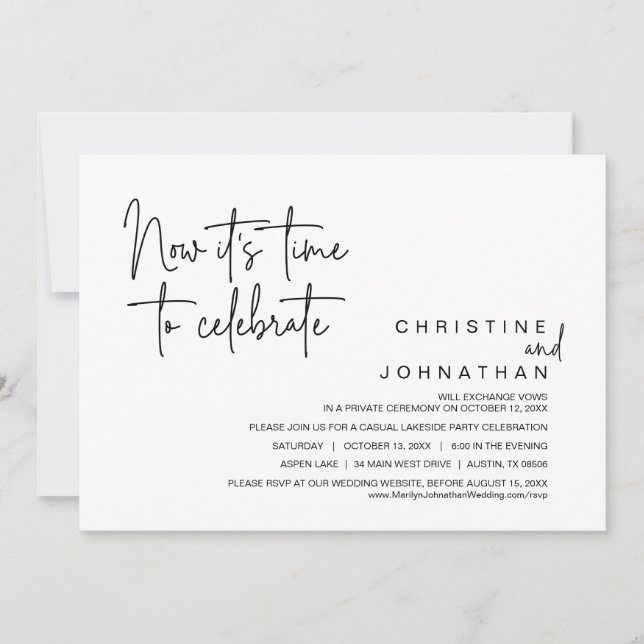 Convites Agora é hora de celebrar o Partido do Elopemento d (Frente)