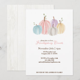 Convites Agradável Ação de Graças com Aquarela Pastel Abóbo