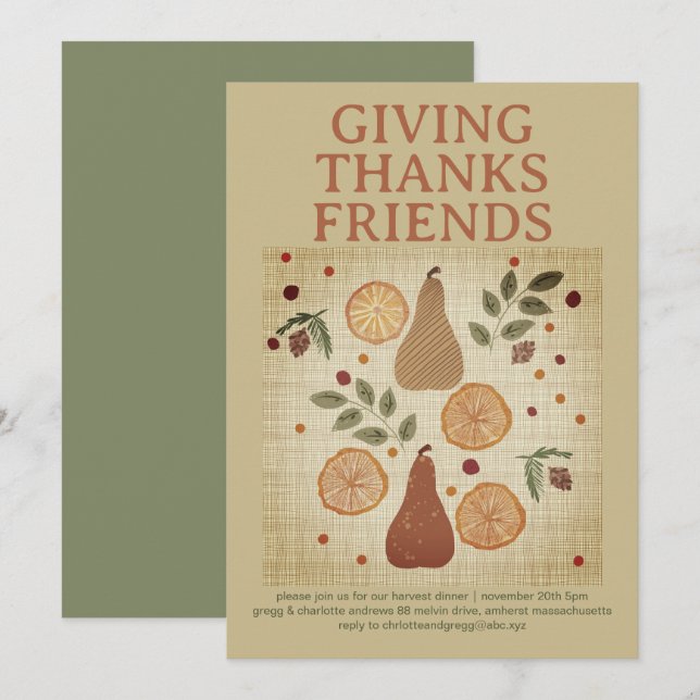 Convites Agradecendo com Simplicidade Friendsgiving da Colh (Frente/Verso)