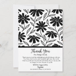 Convites Agradecimento Boho Black Ink Daisies para Chá de N