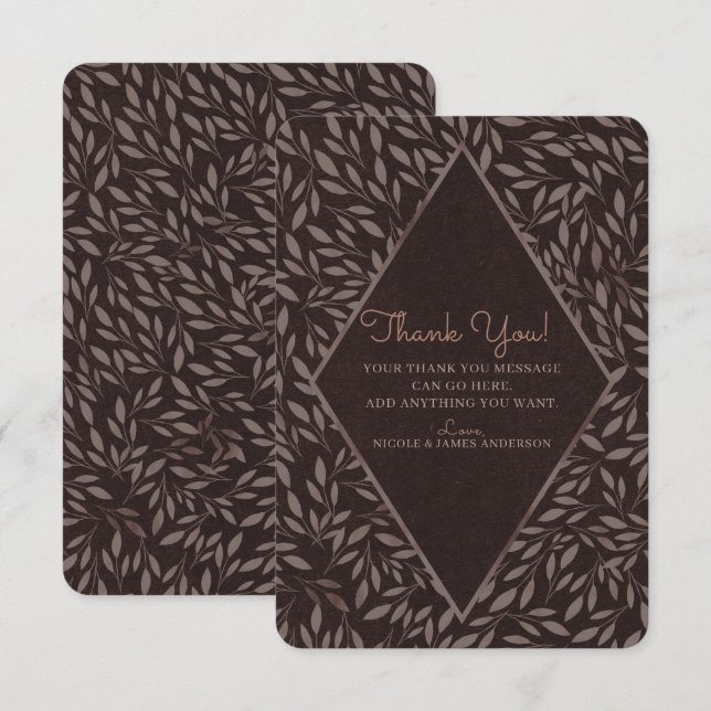 Convites Agradecimento Botânico de Folhas Rosa Malva Chocol (Frente/Verso)