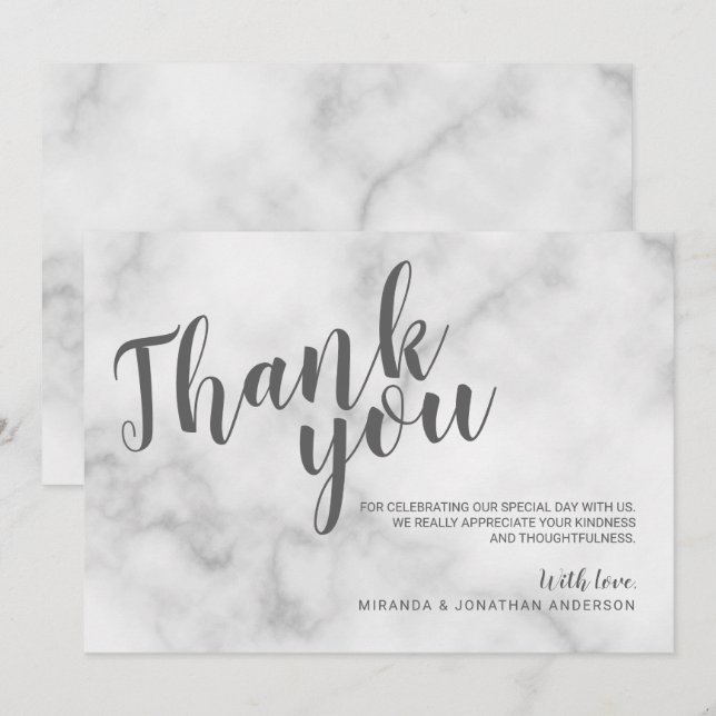 Convites Agradecimento de Casamento de Mármore Branco Elega (Frente/Verso)
