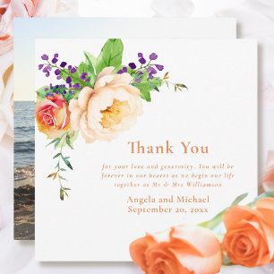 Convites Agradecimento de casamento de rosas em aquarela co