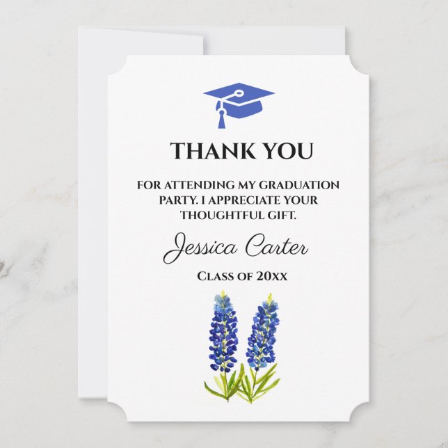 Convites Agradecimento de formatura floral Bluebonnets  (Frente)