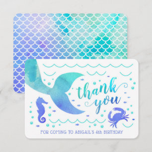 Convites Agradecimento de Sereia do Mar com Aquarela Azul