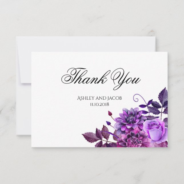 Convites Agradecimento floral. Nota de casamento com flores (Frente)