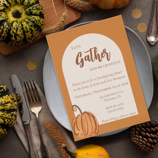 Convites Agradecimento Moderno de Abóbora de Terracota em A (Modern Terracotta Watercolor Pumpkin Friendsgiving Invitation)