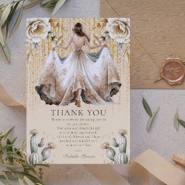 Convites Agradecimento Quinceañera Luxo Marfim e Ouro Perso