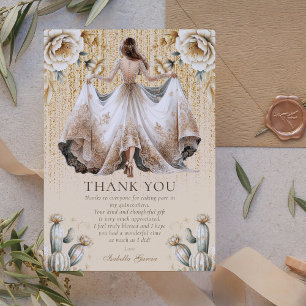 Convites Agradecimento Quinceañera Luxo Marfim e Ouro Perso