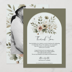 Convites Agradeço Floral em Verde Oliva Caqui Aquarela