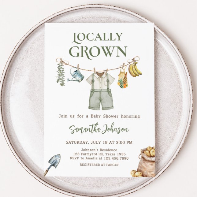 Convites Agricultores Localmente Cultivados Chás de fraldas (Farmers Locally Grown Home Grown Baby Shower Invitation)