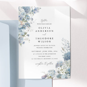 Convites Água Azul Empoeirada Floral Elegante Casamento